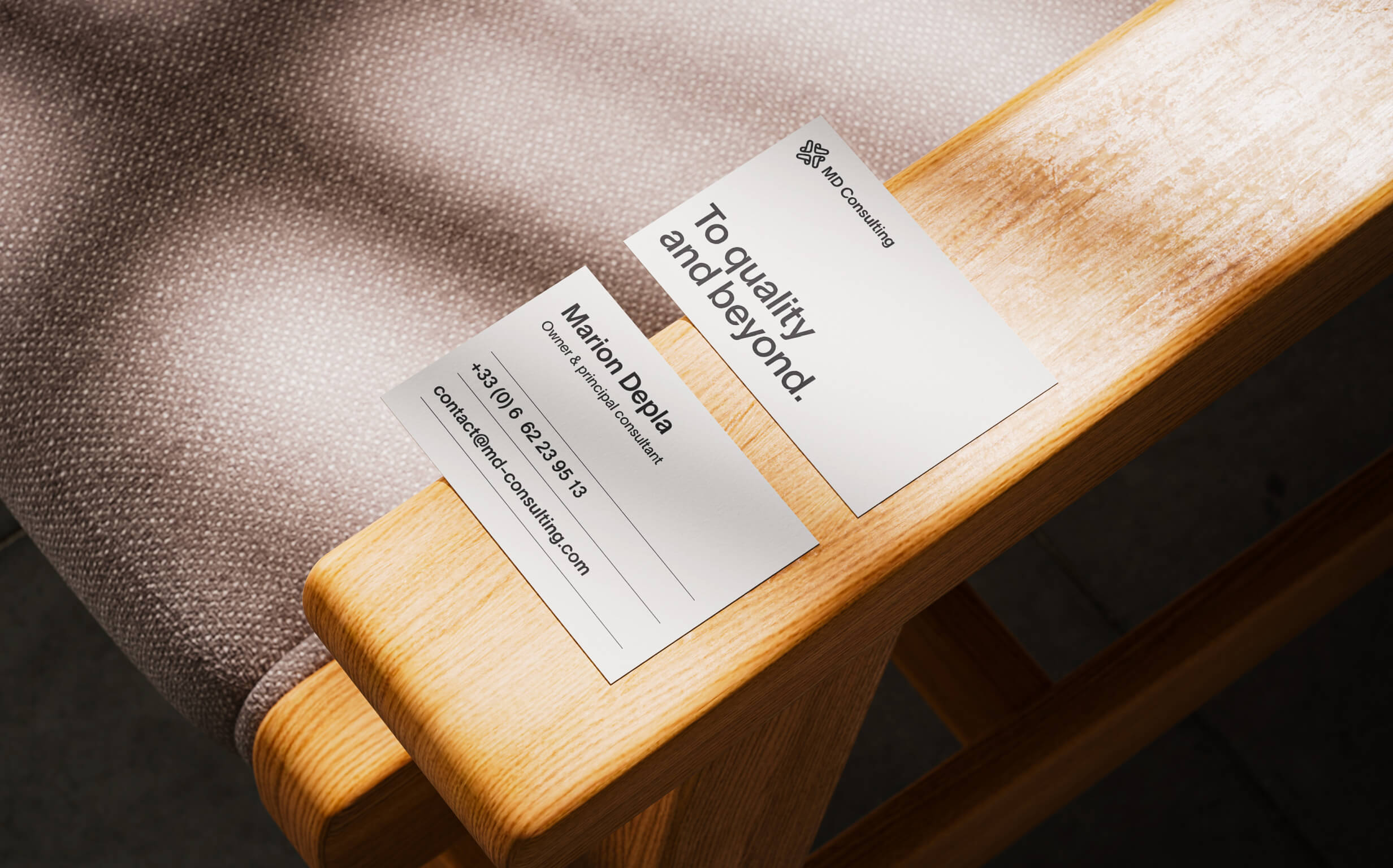 Mockup business cards on a seat